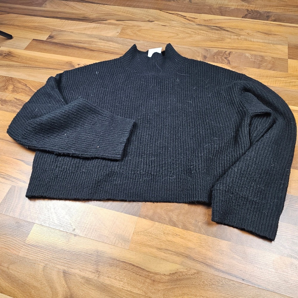 BP Ribbed Mock Neck Sweater Small Black Cropped Fitted Minimal Basic‎